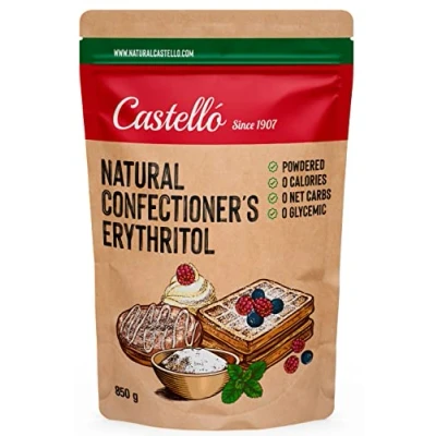 Abbildung von Natürliches Erythrit Puderzucker 10g = 7g Zucker Natürlicher Zuckerersatz 0 Kalorien Glykämischer Index Keto und Paleo Netto Kohlenhydrate Kein GVO Castello since 1907 850g
