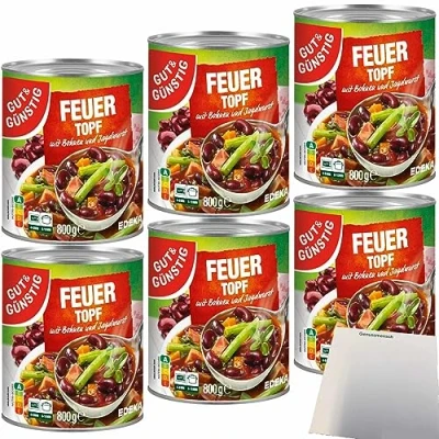Abbildung von Gut&amp;Günstig Feuertopf mit Bohnen und Jagdwurst 6er Pack (6x800g Dose) + usy Block