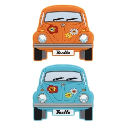 Abbildung von BRISA VW Collection Volkswagen Käfer/Beetle Rubber Magnet Front, Kühlschrankmagnet, Magnete für Kühlschrank, Magnettafel, Whiteboard, Pinnwand (2er Set, Orange &amp; Blau)