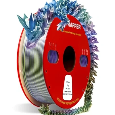 Abbildung von RepRapper Silk Dreifarbiges PLA Filament 1,75 mm für 3d Drucker Coextrusions 1 kg (2,2 lbs) Mehrfarbiges Filament, Blau/Lila/Gelb