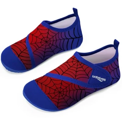 Abbildung von Badeschuhe Strandschuhe Schwimmschuhe Wasserschuhe Junge Baby Aquaschuhe Schnell Trocknend Barfuss Schuh für Kinder Beach Pool（Klettverschluss Spinnennetz rot 24/25）
