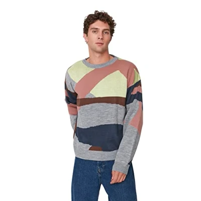 Abbildung von Trendyol Herren Pullover mit Rundhalsausschnitt, Colorblock Oversize Sweatshirt, merhfarbig, S