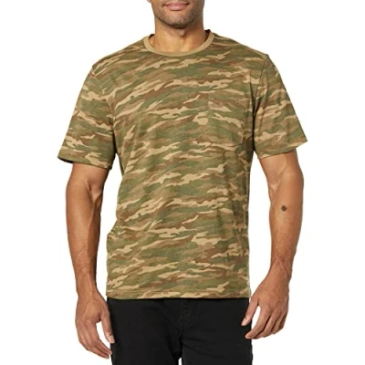 Abbildung von Amazon Essentials Herren T Shirt mit kurzen Ärmeln, Rundhalsausschnitt und Tasche in schmaler Passform, 2er Pack, Schwarz/Military Muster, XS