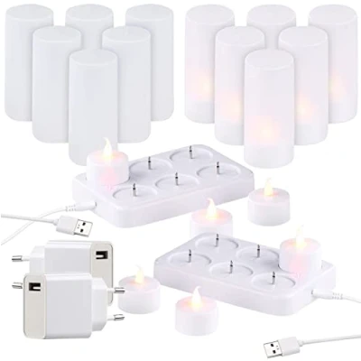 Abbildung von Lunartec Teelichter zum Aufladen: 2er Set, je 6 LED Akku Teelichter, flackernde Flamme, Teelichthalter (Teelicht aufladbar, Ladestation, wiederaufladbare)