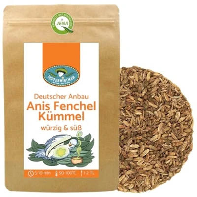 Abbildung von Anis Fenchel Kümmel Tee 150g Deutscher Anbau PEPPERMINTMAN