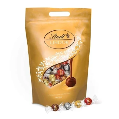 Abbildung von Lindt Schokolade LINDOR Kugeln Mischung 2 kg Beutel Ca. 160 in den Sorten Vollmilch, Weiß, Dark 60%, Haselnuss Pralinengeschenk Großpackung Schokoladengeschenk