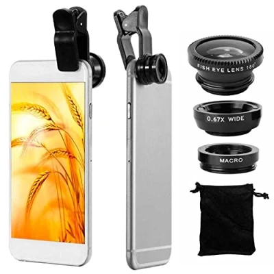 Abbildung von OcioDual 3in1 Objektiv Makro Weitwinkel Fischauge Linse Lens für Handy Smartphone Schwarz