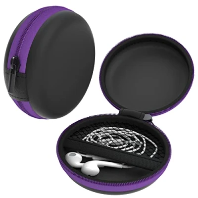 Abbildung von EAZY CASE Universal Tasche für In Ear Kopfhörer mit Netzfach Hardcase Aufbewahrungsbox, Schutztasche umlaufenden Reißverschluss, extra klein, rund, Lila