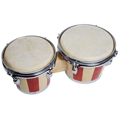 Abbildung von Fame DB 105 Bongos 7 &amp; 8, Holz Bongoset, knackiger Klang, stimmbar, Natur Rot Streifen Design, Synthetik Fell, Chrome Kessel Hardware, Ideal für Einsteiger