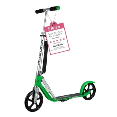 Abbildung von HUDORA BigWheel Scooter 205 Stabiler Aluminium Roller Höhenverstellbarer &amp; zusammenklappbarer Cityroller Kinder Erwachsenenroller für bis zu 100kg Tretroller mit Ständer