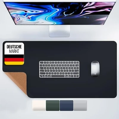 Abbildung von MYMIND® Schreibtischunterlage [Rutschfest] 80x40cm Premium PU Leder XXL Mauspad Schreibunterlage für Homeoffice Unterlagenmatte wasserfest Desk Mat Schreibtisch Unterlage Büro