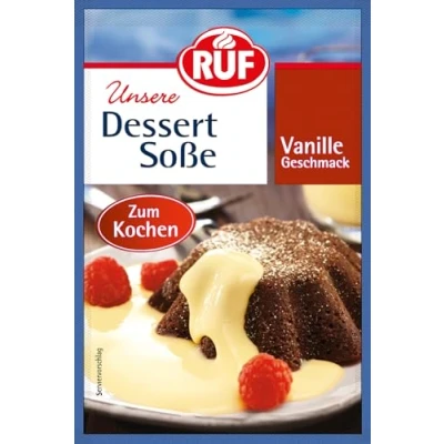 Abbildung von RUF Dessertsauce Vanille Geschmack zum Kochen, zuckerfreies Vanillesoßen Pulver für Dessert &amp; Nachtisch, selber süßen, 3er Pack, 3 x 18,5g