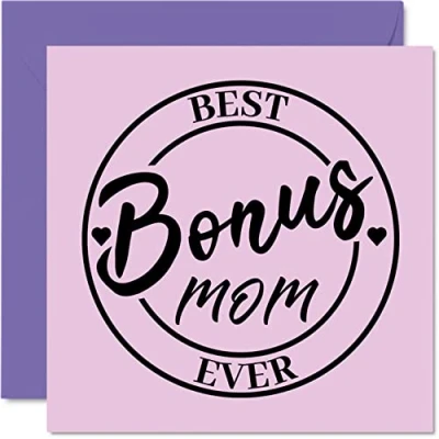 Abbildung von Geburtstagskarte für Stiefmutter Best Bonus Mom Ever Lustige Neuheit Happy Birthday Karte von Stieftochter Sohn, 145 mm x Muttertags Grußkarten Stiefmutter, Mama,