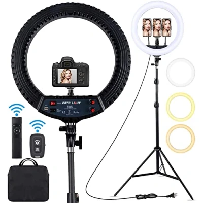 Abbildung von 18 Zoll LED Ringlicht mit Stativständer Dimmbares Makeup Selfie für Studio Portrait YouTube Vlog Videoaufnahmen Tragetasche und Fernbedienung, CRI 90