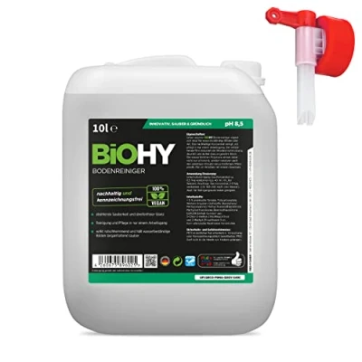 Abbildung von BiOHY Bodenreiniger (10 Liter Kanister) + Auslaufhahn Konzentrat für alle Reinigungsgeräte und Hartböden angenehmer Geruch streifenfreie Reinigung ideal Laminat, PVC &amp; Stein