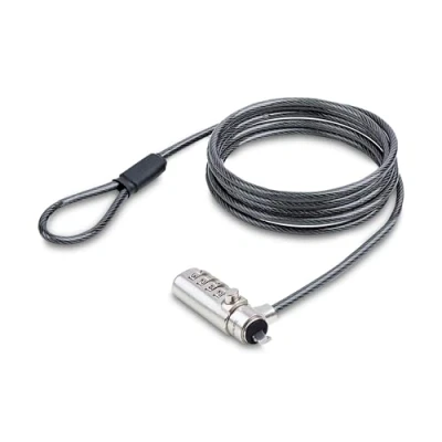 Abbildung von StarTech.com Slim Lock Noble Wedge® Slot Compatible, 5ft (1.5m) Locking Cable, Desk Anti Theft Security For Laptop/Notebook, Cut Resistant Steel Combo lock, 2 m, Noble, Wedge, Combination Carbon steel, Black, Silver