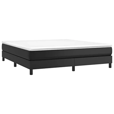 Abbildung von vidaXL Bettgestell, Polsterbett Bett für Schlafzimmer, Bettrahmen mit Lattenrost, Kunstlederbett Doppelbett, Schwarz 160x200cm Kunstleder