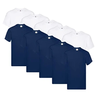Abbildung von Fruit of the Loom Original T Shirt, Farbe:5X Weiss + 5X Navy 1 HL Kauf Notizblock, Größe:4XL