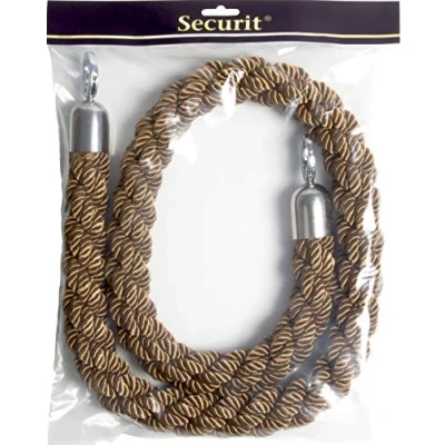 Abbildung von SECURIT Classic gedrehte Kordel für Absperrpfosten Bronze mit verchromten Endstücken