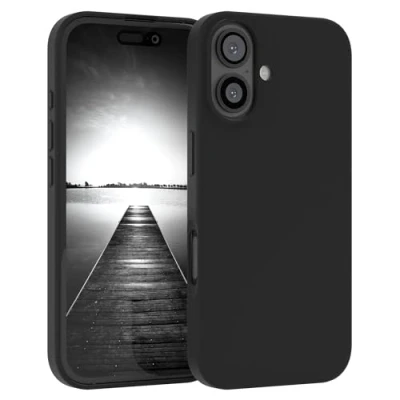 Abbildung von EAZY CASE Premium Silikon Handyhülle kompatibel mit iPhone 16 Slimcover Kameraschutz und Innenfutter, Silikonhülle, Schutzhülle, Bumper, Handy Case, Hülle, Softcase, Schwarz