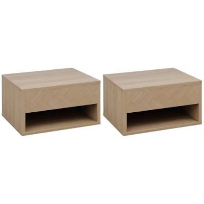 Abbildung von HOMCOM 2er Set Nachttisch, Wandkommode mit Schublade, Nachtschrank Ablage, Hängeschrank, Wandschrank Nachtkonsole Beistelltisch für Schlafzimmer, Natur