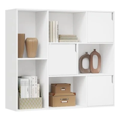 Abbildung von WOLTU Bücherregal mit 8 Fächern, Regal 3 Türen, Standregal Aktenregal Ordnerregal, Aufbewahrungsregal für Büro Wohnzimmer Arbeitszimmer, 106x96x30 cm, Weiß, SK056ws