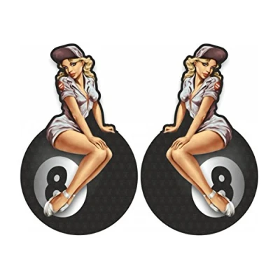 Abbildung von MG310 / 2x 8 Ball Aufkleber je 6x3,5cm Eightball Billiard Kugel Old School Hot Rod Tuning Vintage Retro Pinup Girl