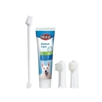 Abbildung von Zahnpflegeset (Minzpaste 100g, 2 Fingerbürsten, 1 x doppelseitige Bürste)