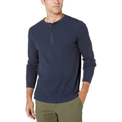 Abbildung von Amazon Essentials Herren Langärmeliges Waffel Henley, Normale Passform, Marineblau, XS
