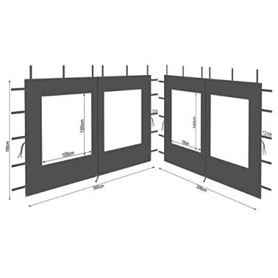 Abbildung von QUICK STAR 2 Seitenteile aus Polyester mit Fenster 300x195cm für Pavillon 3x3m Seitenwand Anthrazit RAL 7012 wasserdicht