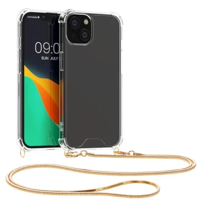 Abbildung von kwmobile Schutzhülle kompatibel mit Apple iPhone 13 Hülle Handykette Silikon Handyhülle Cover Case Gold Transparent