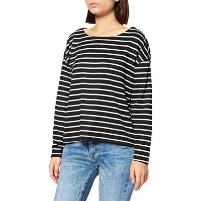 Abbildung von ONLY Damen ONLBRILLIANT L/S BOATNECK TOP JRS Blouse, Black/Stripes:CLOUD DANCER, XS