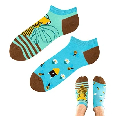 Abbildung von TODO Colours Lustige Socken mit Motiv Mehrfarbige, Bunte, Verrückte für die Lebensfreude (43 46, z LOW Bienen auf Wiese, numeric_43)