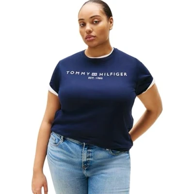 Abbildung von Tommy Hilfiger Curve LOGO Tshirt print, Damen, Größe: 46, Dark night navy