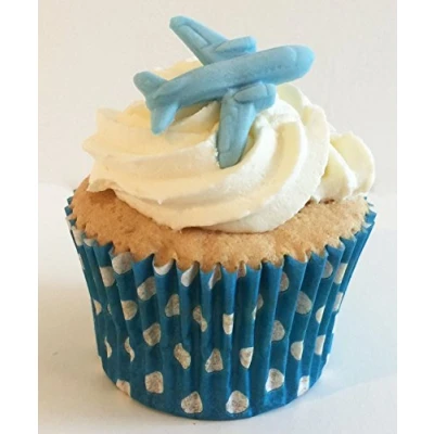 Abbildung von 6 Handgemachte Kuchendekorationen aus Zucker: Blaue Flugzeuge / Blue Sugar Planes
