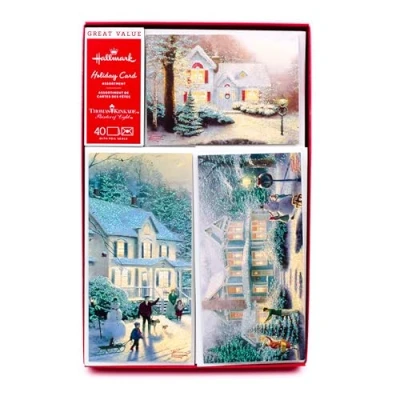 Abbildung von Hallmark Thomas Kinkade Weihnachtskarten Sortiment, verschneite Häuser (40 Karten mit Umschlägen und Folien Siegeln) (1XPX1761)