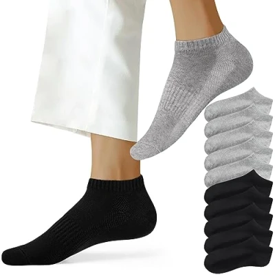 Abbildung von NUOZA Sneaker Socken Herren 43 46 Damen Kurz Sneakersocken Söcklinge Baumwolle 10 Paar,201 Schwarz Grau