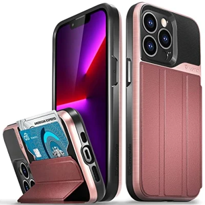 Abbildung von VENA vCommute Brieftasche Hülle für Apple iPhone 13 Pro (6.1&quot; Inch), (Military Grade, Kartenfach) HandyHülle mit Standfunktion, Leder Flip Etui Schutzhülle Roségold