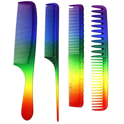 Abbildung von Haarkamm Haar Kamm Regenbogen Styling Salon Barbier Schneiden Bürste Entwirrung Ratte Schwanz 4 Pack Friseur Täglich Pflege Zubehörteil Geschenke
