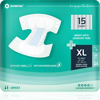 Abbildung von SUNKISS TrustPlus Inkontinenz Windeln für Erwachsene, Saugfähige Einweg Unterwäsche Männer und Frauen mit Tabs, Unisex, Größe XL, 15 Stück