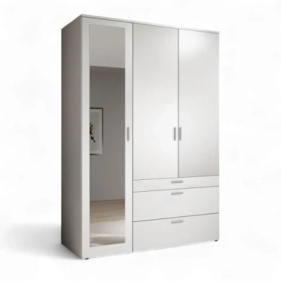 Abbildung von Kleiderschrank weiß mit Spiegel 135 cm 3 türig VESALA