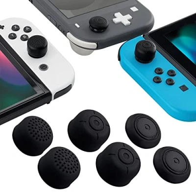 Abbildung von eXtremeRate 6 in 1 Joysticks Kappen für nintendo Switch/Switch OLED/Switch Lite Joycon, 3 Sorte Silikon Thumbsticks Schutzkappen Analogstick Thumb Grip Caps Aufsätze Switch Joy con(Schwarz)