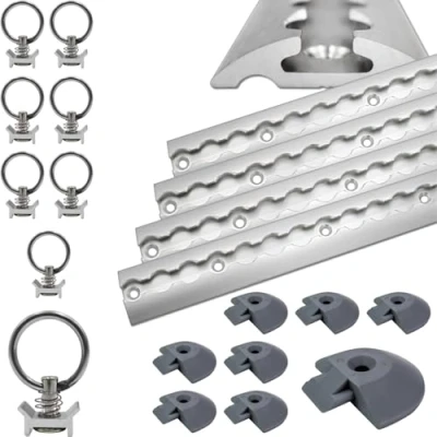 Abbildung von Airlineschiene halbrund Silber eloxiert 2X 2,0 Meter (1975mm) mit 8 Ösen und Endkappen, Alu Zurrschiene robust, hohe Stabilität Langlebigkeit, Anhänger, PKW, Camper, Wohnmobil