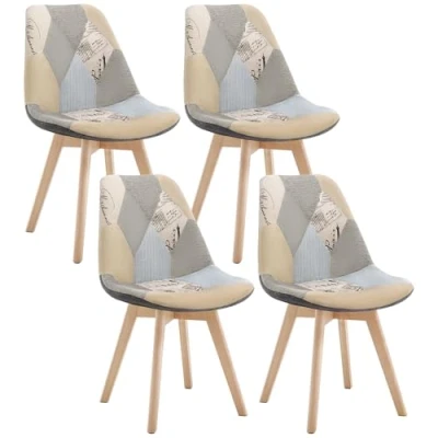Abbildung von WOLTU 4 x Esszimmerstühle 4er Set Esszimmerstuhl Design Stuhl Küchenstuhl Holz Leinen Grau+Khaki BH29pw