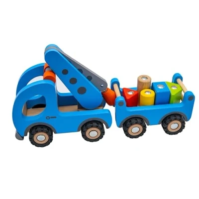Abbildung von goki Spielzeug Kran Kranwagen mit Anhänger, Hochwertige Gummibereifung und magnet Funktion
