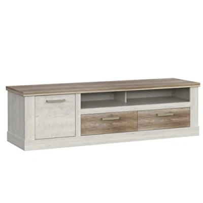 Abbildung von Newroom TV Lowboard Pinie Weiß Schrank Modern 179,2x52x52 cm (BxHxT) Fernsehtisch Board Rack [Coby.Sixteen] Wohnzimmer Wohnstube