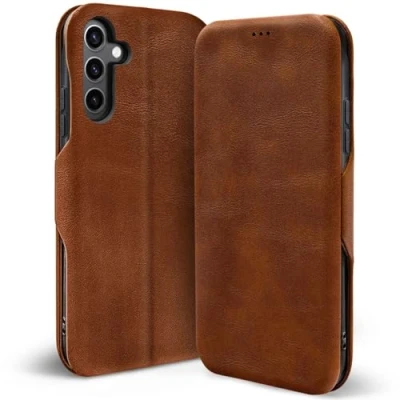 Abbildung von Verco Handyhülle für Samsung Galaxy S24 FE, Premium Handy Flip Cover FE 5G Hülle [integr. Magnet] Book Case Tasche, Braun