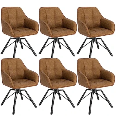 Abbildung von WOLTU Esszimmerstühle drehbar 6er Set, Küchenstuhl, Polsterstuhl, Drehstuhl, bequemer Stuhl mit Armlehnen Rückenlehne, für Esszimmer Wohnzimmer, Kunstlederbezug, Hellbraun, BH366hbr 6