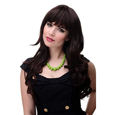 Abbildung von WIG ME UP 285 2T33 Damen Perücke große kräftige Locken, welligem Haar mit glattem Pony Braun Schwarzbraun Mahagonibraun Mix ca. 65 cm