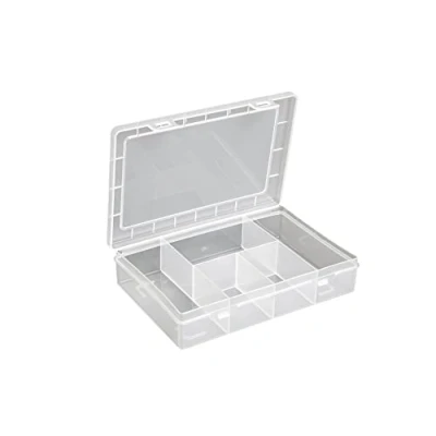 Abbildung von hünersdorff Sortimentskasten PP Eco Mini mit 5 Fächern stabile Sortierbox für Schrauben und andere Kleinteile feste Facheinteilung transparent